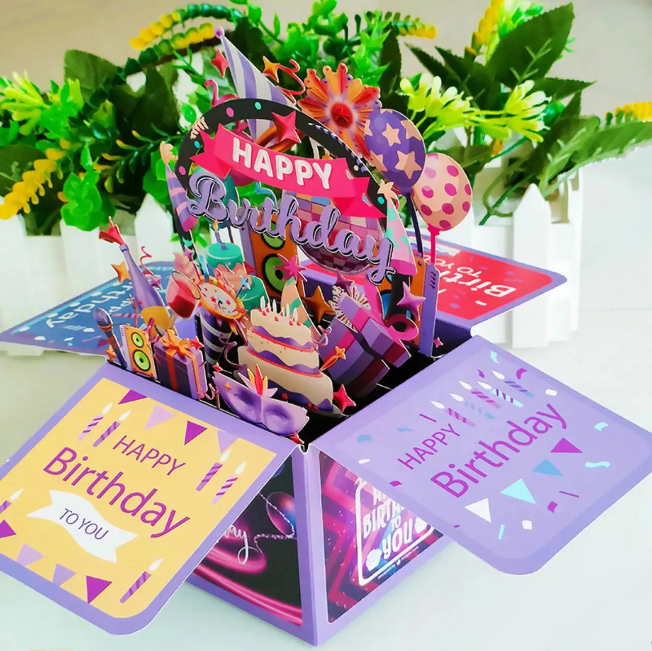 Happy birthday surprise 3D celebration pop up box.