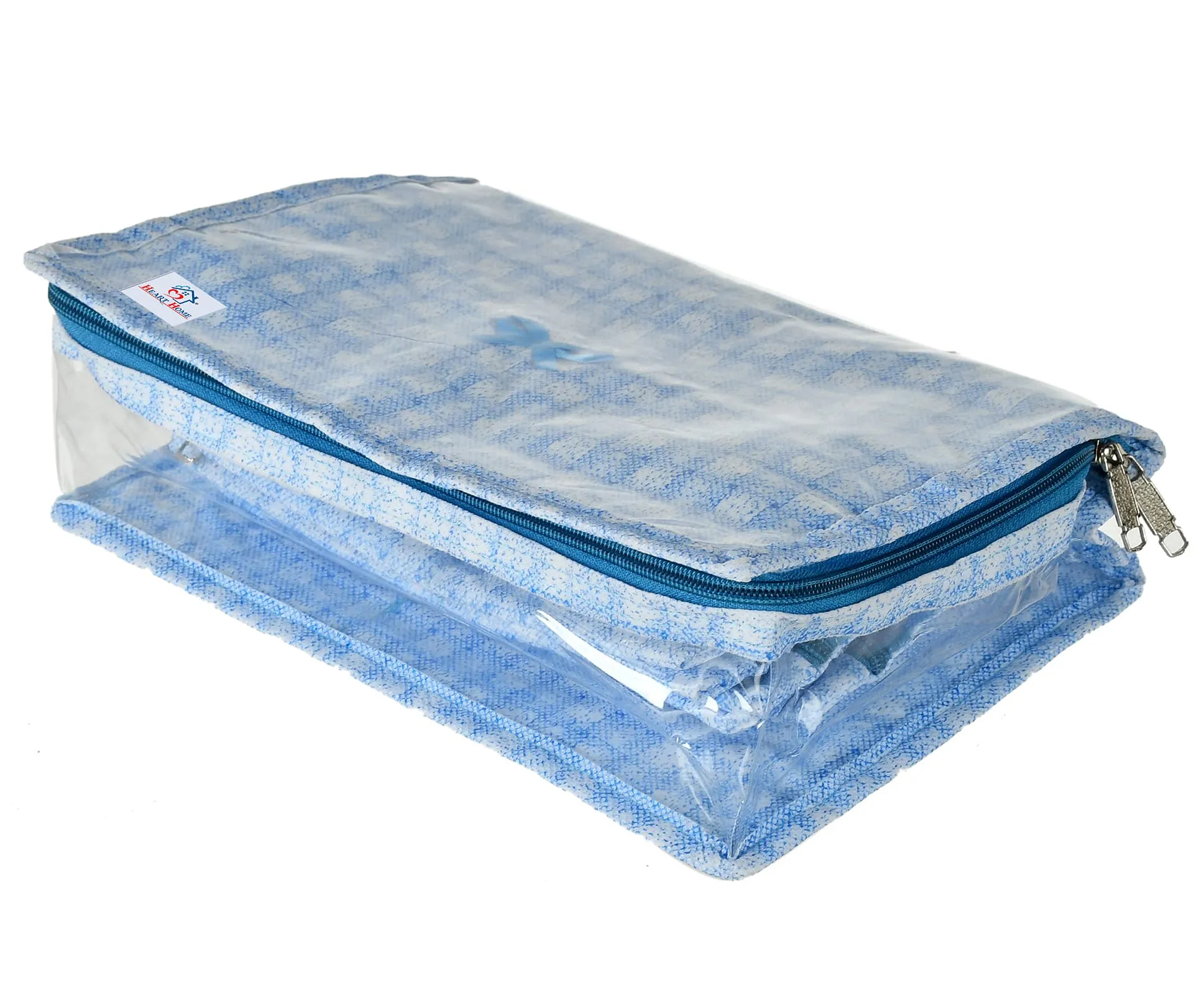 Heart Home Check Design Laminated PVC Multipurpose Jewellery Storage Bag/Travel Kit With 13 Tranasparent Pouches (Blue)-HS_38_HEARTH21258