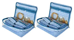 Heart Home Check Design Laminated PVC Multipurpose Jewellery Storage Bag/Travel Kit With 13 Tranasparent Pouches- Pack of 2 (Blue)-HS_38_HEARTH21260