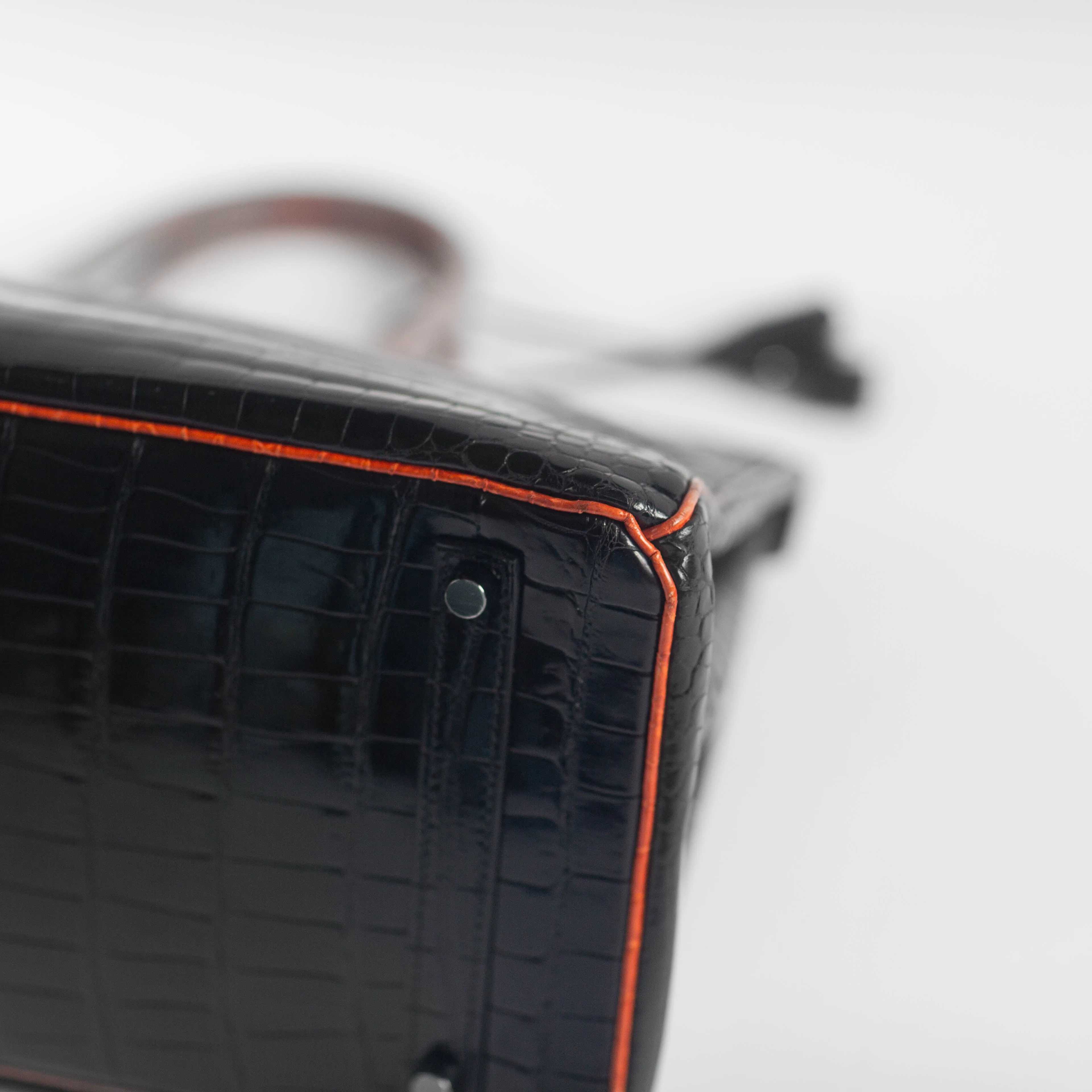 HERMÈS - BIRKIN 35 LIMITED EDITION HANDBAG IN BLACK AND ORANGE SHINY POROSUS CROCODILE WITH RUTHENIUM HARDWARE