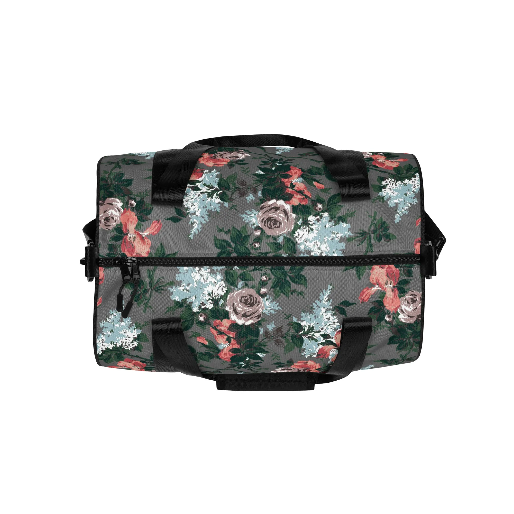 Hillary Overnighter Carry On Workout Duffle Bag in Grey Bella Roses | Pinup Couture Relaxed