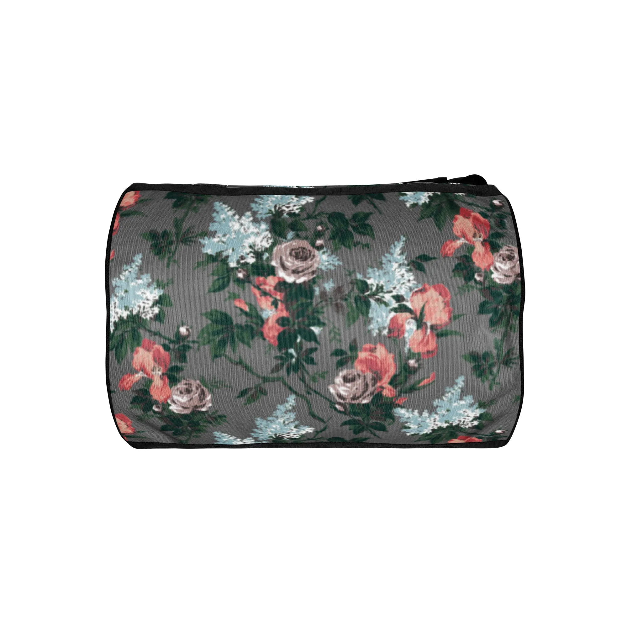 Hillary Overnighter Carry On Workout Duffle Bag in Grey Bella Roses | Pinup Couture Relaxed