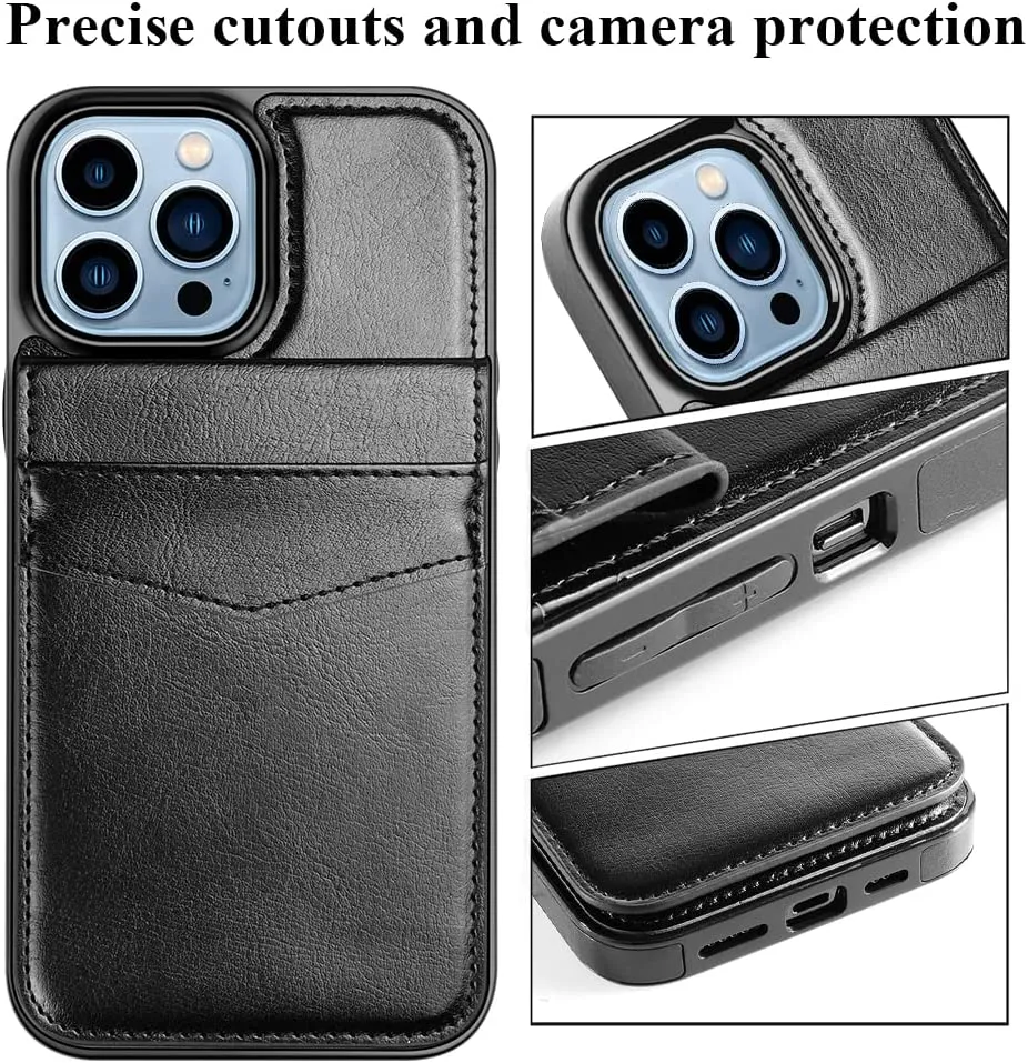 iPhone 14 Pro Max Dual Layer Premium Leather Case Protective Case Black