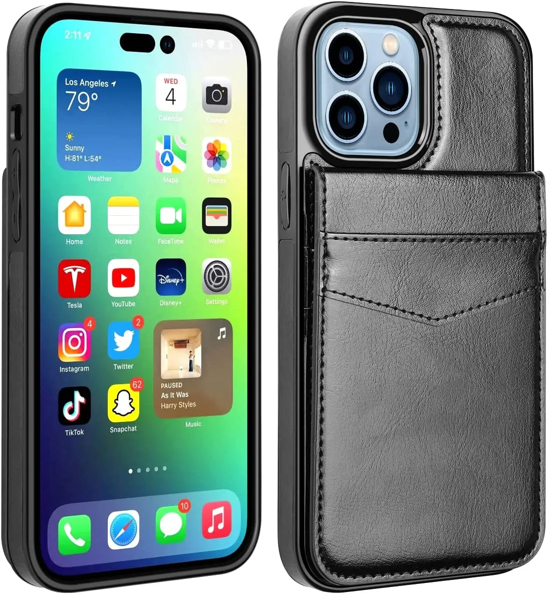 iPhone 14 Pro Max Dual Layer Premium Leather Case Protective Case Black