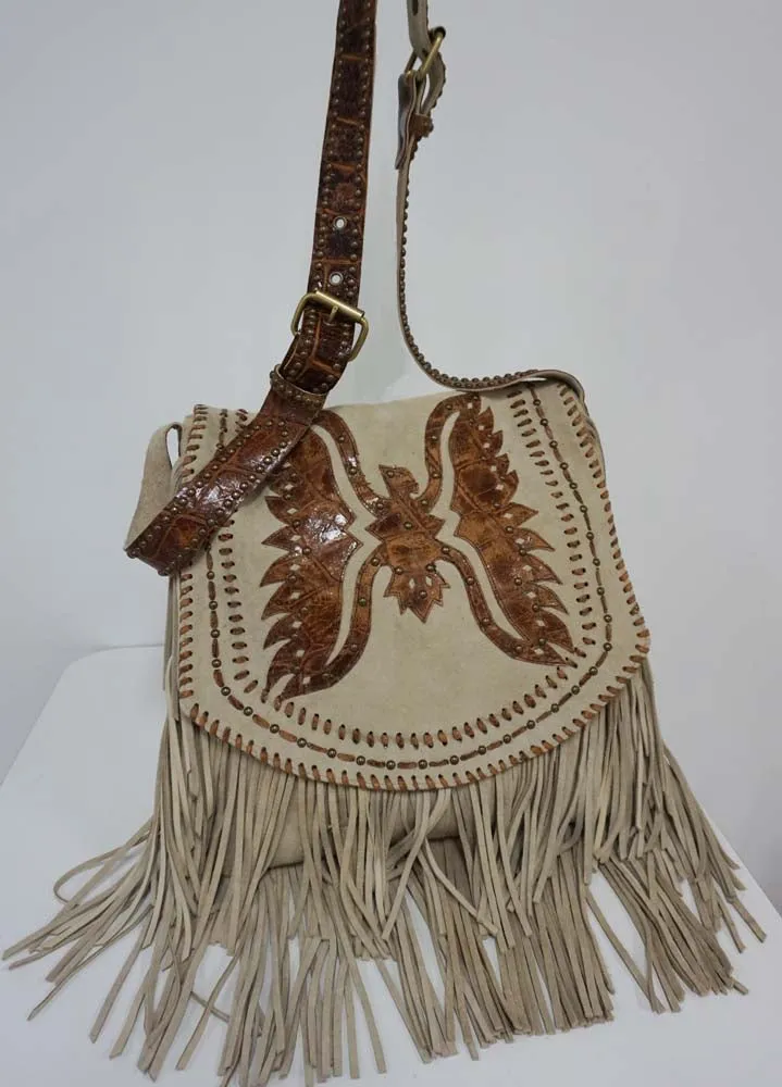 Juan Antonio Suede Eagle Fringe Handbag