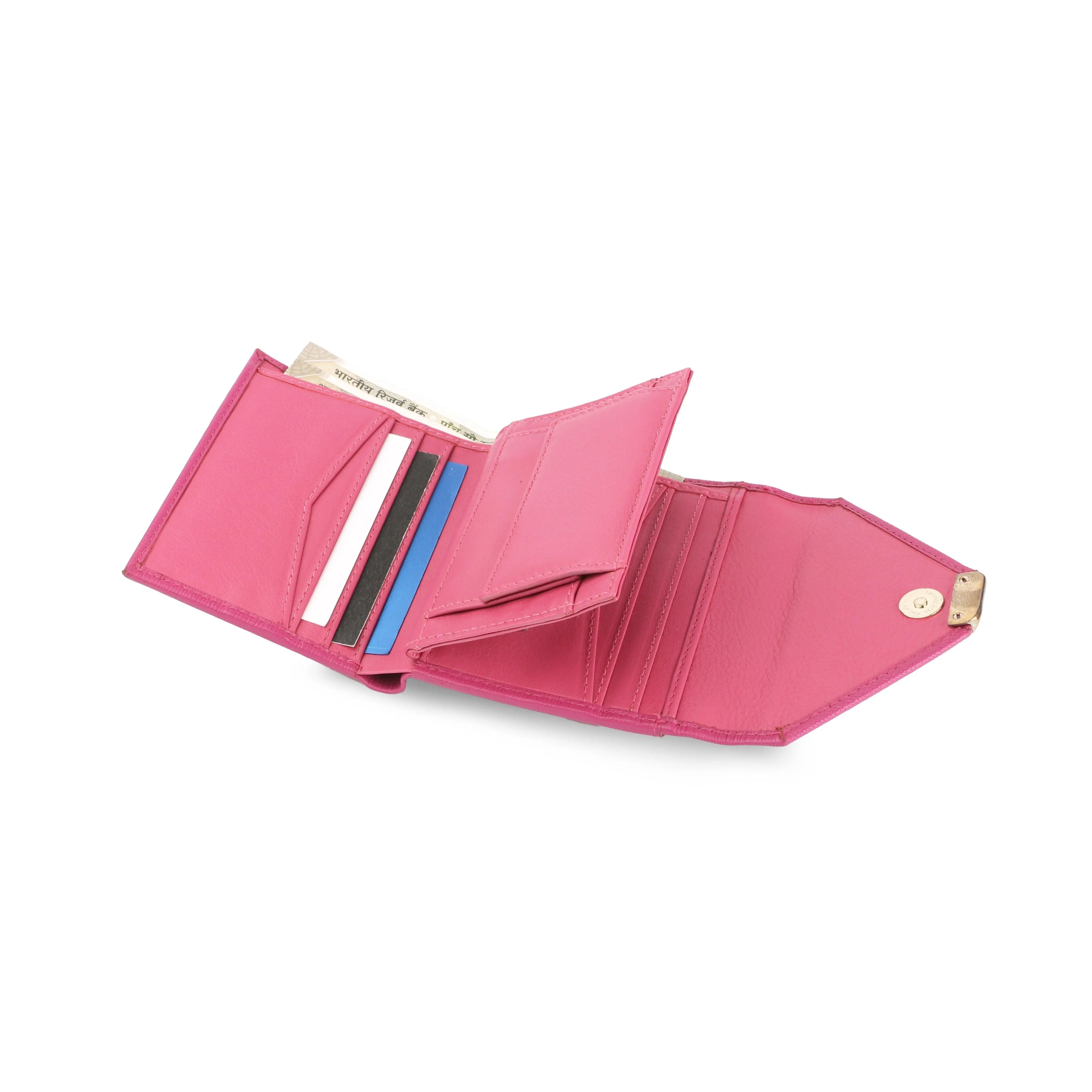 Keva Ladies Wallet | Saffiano Leather Wallet for Women | 100% Genuine Leather | Color: Cognac, Orange, Pink & Blue