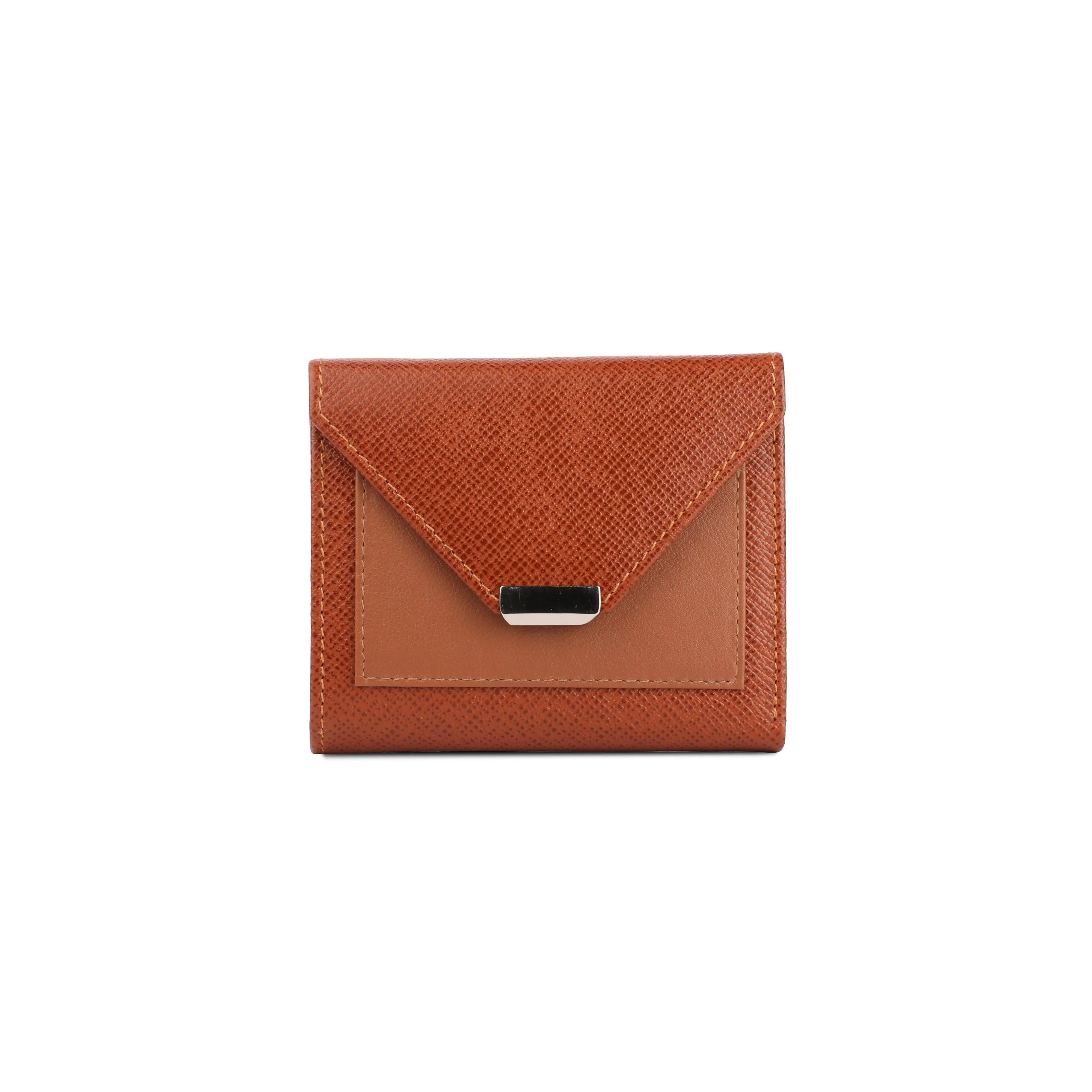 Keva Ladies Wallet | Saffiano Leather Wallet for Women | 100% Genuine Leather | Color: Cognac, Orange, Pink & Blue