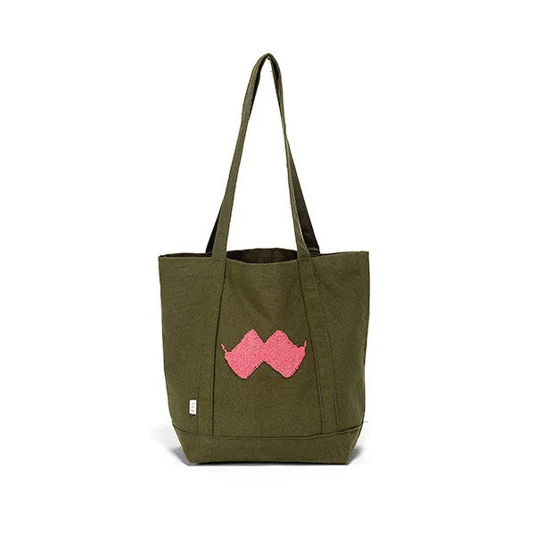 KHAKI CANVAS BAG MOUSTACHE