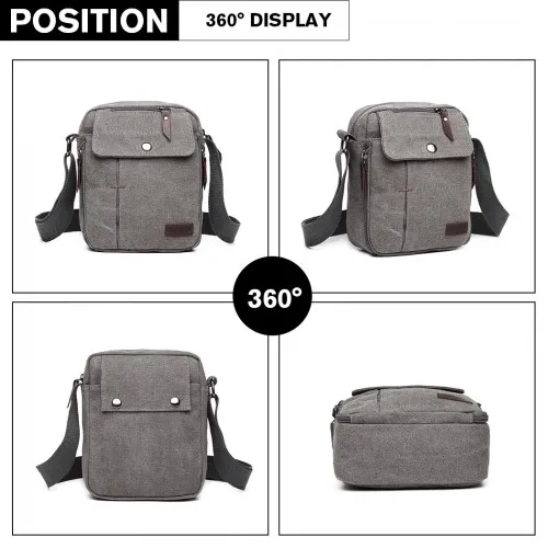 Kono Multi Pocket Cross Body Shoulder Bag - Grey | Premium Quality Canvas, Spacious & Durable