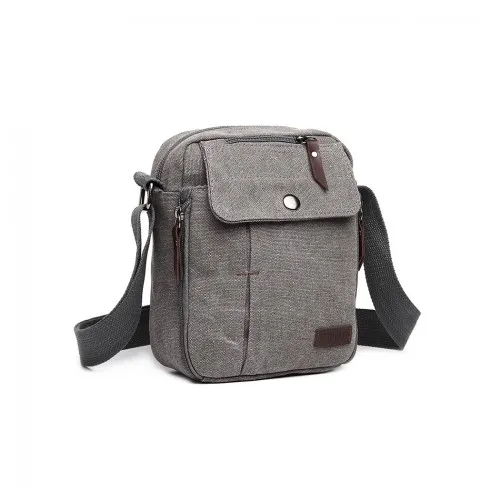 Kono Multi Pocket Cross Body Shoulder Bag - Grey | Premium Quality Canvas, Spacious & Durable