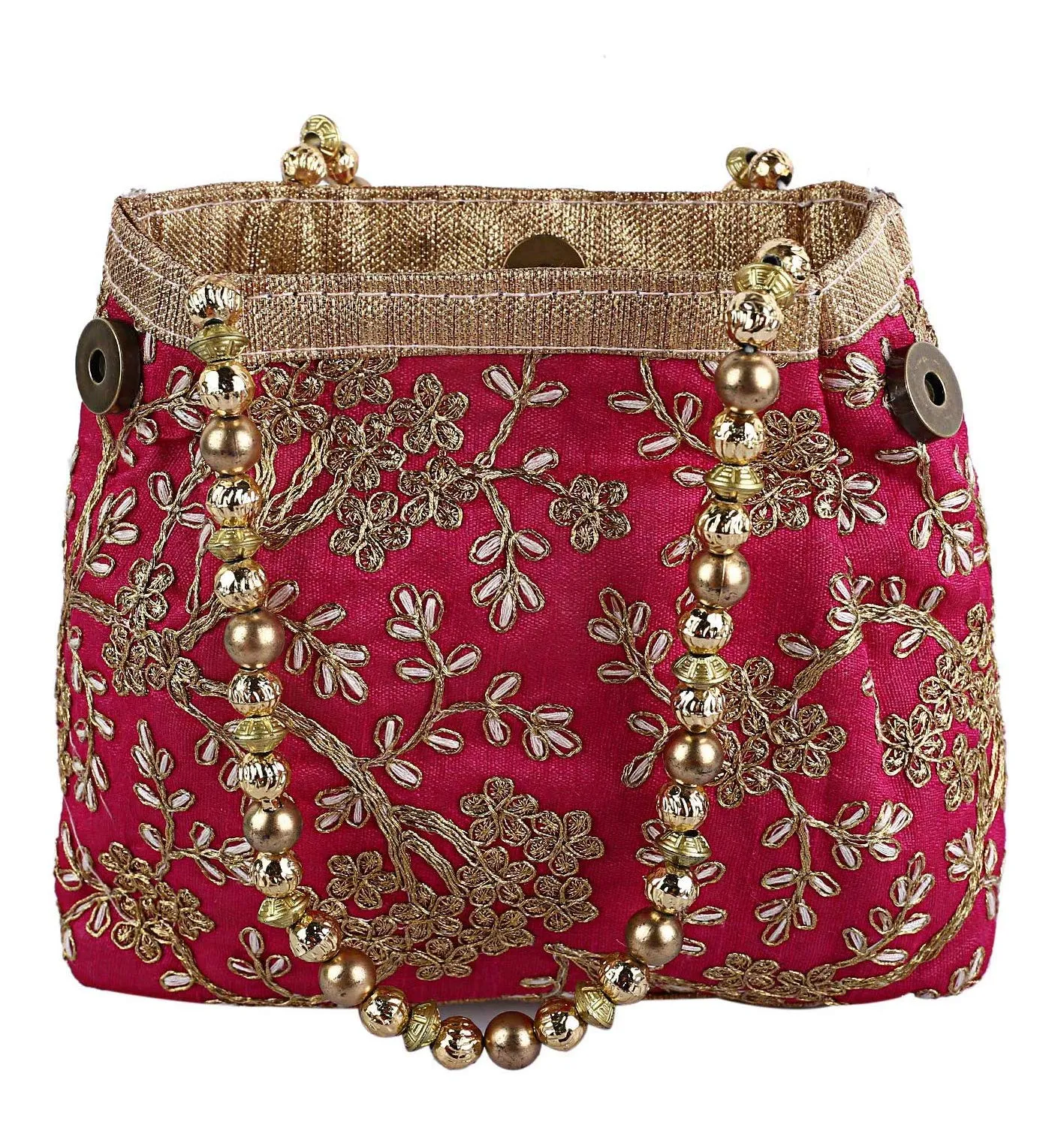 Kuber Industries 2 Pieces Polyester Embroidered Woman Potli Bag, Pink - CTKTC31393