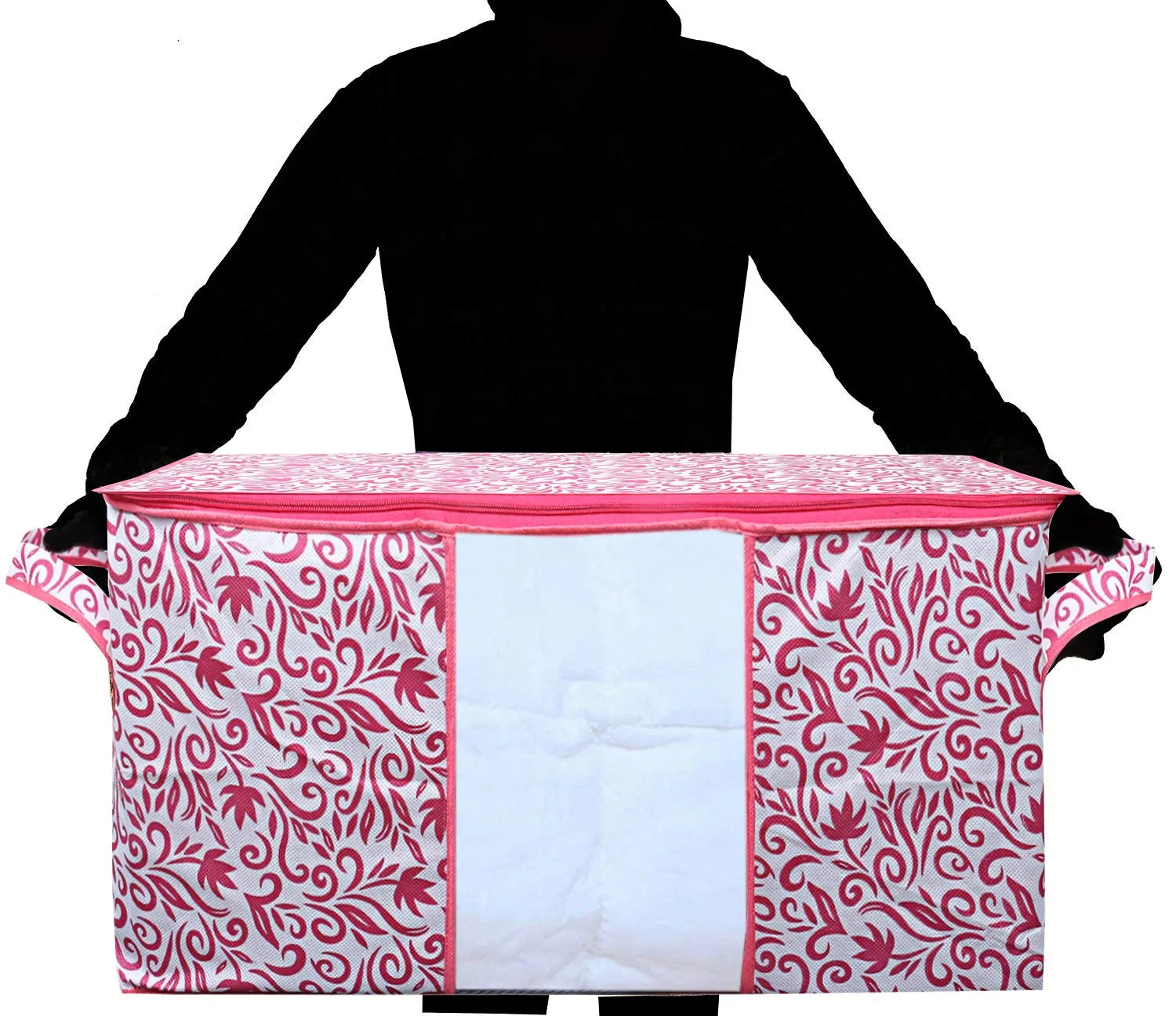 Kuber Industries Leaf Design Non Woven 6 Pieces Underbed Storage Bag, Storage Organiser, Blanket Cover (Pink)-CTKTC021209