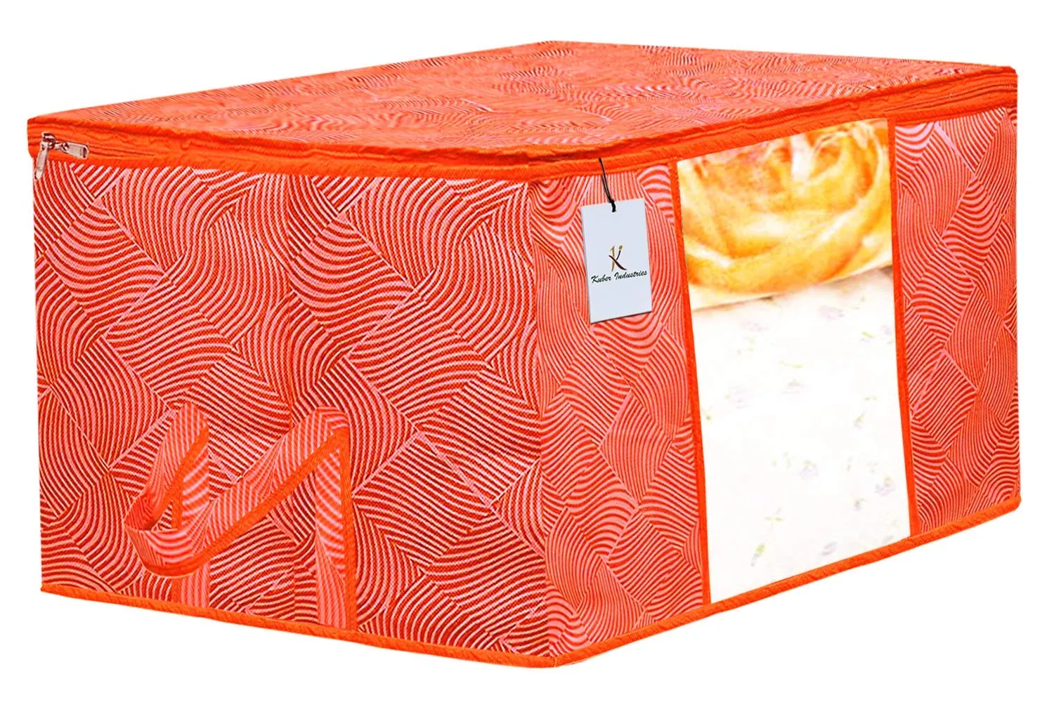 Kuber Industries Leheriya Printed 4 Piece Non Woven Saree Cover and 4 Pieces Underbed Storage Bag, Storage Organiser, Blanket Cover, Orange & Blue -CTKTC42412