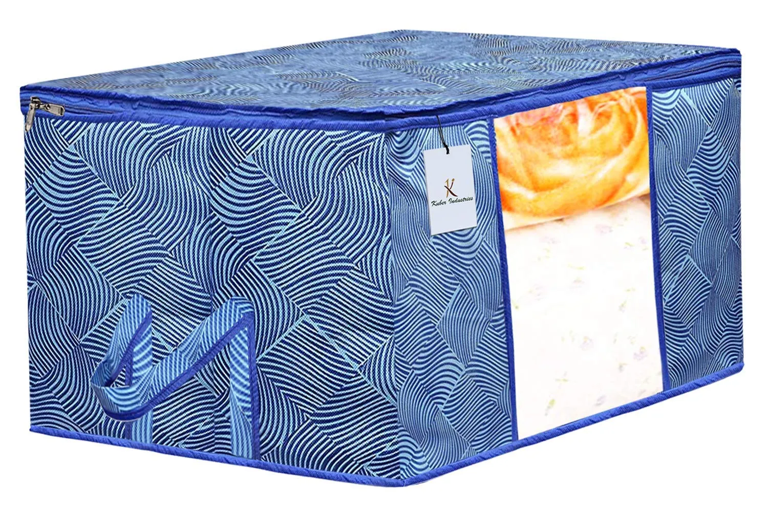 Kuber Industries Leheriya Printed 4 Piece Non Woven Saree Cover and 4 Pieces Underbed Storage Bag, Storage Organiser, Blanket Cover, Orange & Blue -CTKTC42412