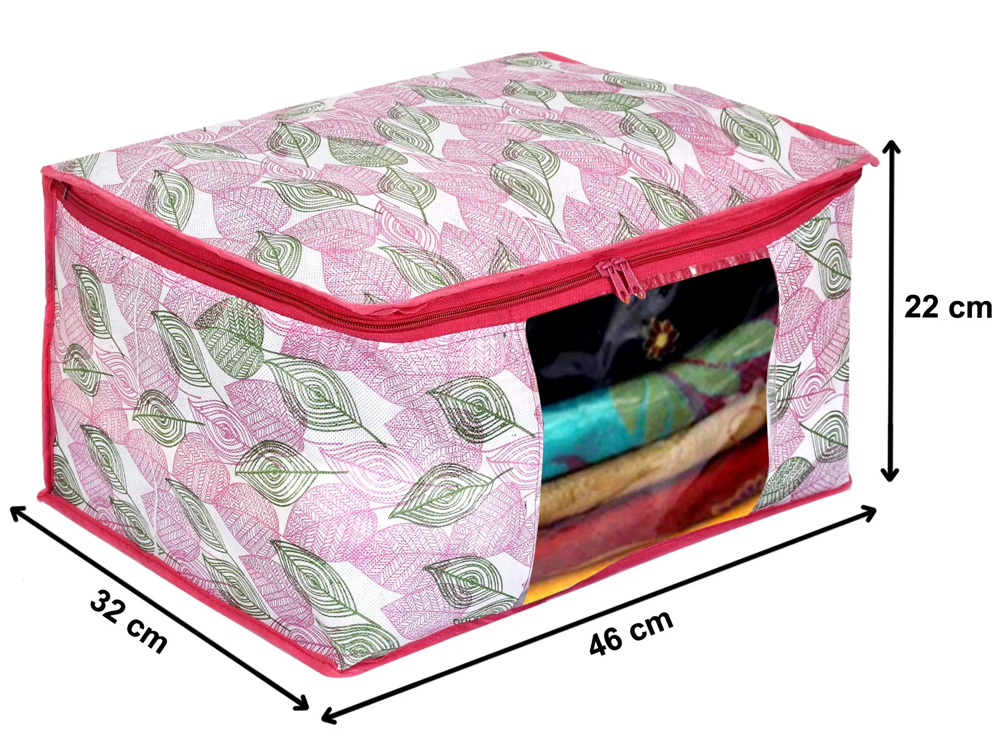 Kuber Industries Metalic Leafy Print Non Woven Saree Cover And Underbed Storage Bag, Storage Organiser, Blanket Cover (Set of 2,Pink)-KUBMART16687