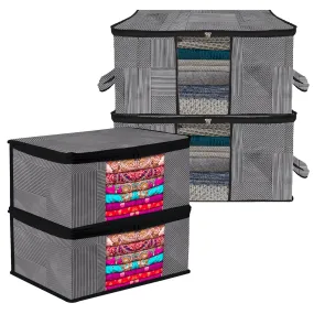 Kuber Industries Saree Cover & Underbed Stoarge Bag Set | 2 Pieces Saree & 2 Pieces Underbed Storage Bag Combo Set | Zipper Closure & Handle | Lining-Design | Set of 4 | Gray