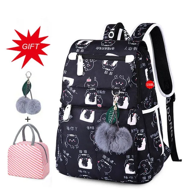 Large Capacity Student School Backpackl Printed School Bags Bookbags