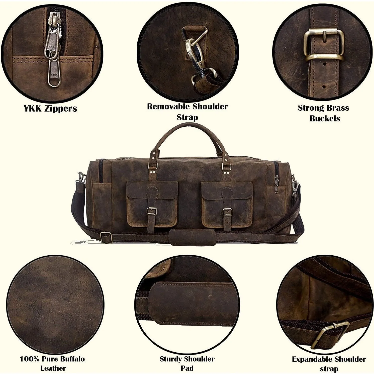 Large Hunter Buffalo Leather Duffel Bag