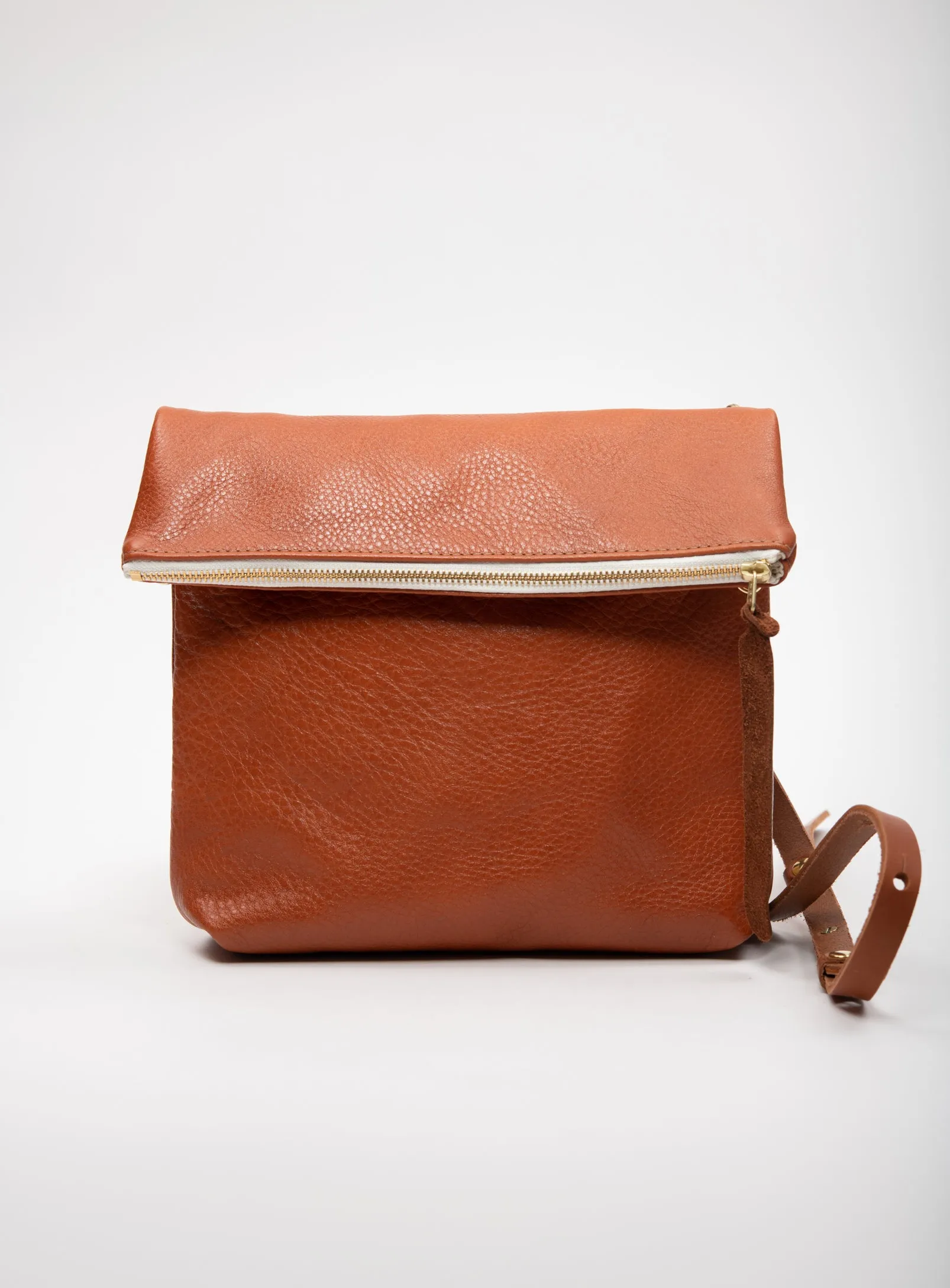 Leather clutch bag with crossbody strap BORDEAUX model