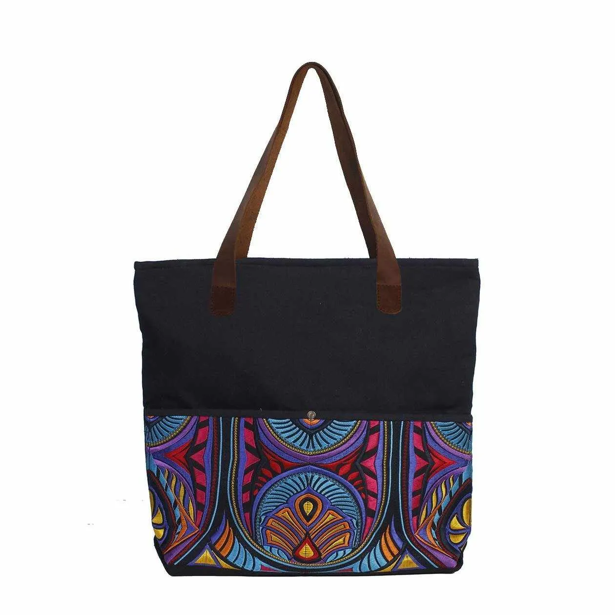 Leather Embroidered Hmong Tote - Thailand