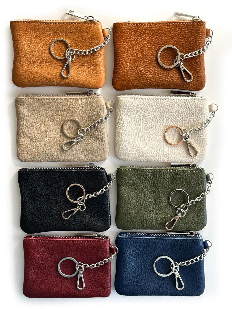 Leather Keychain Wallet with Zipper