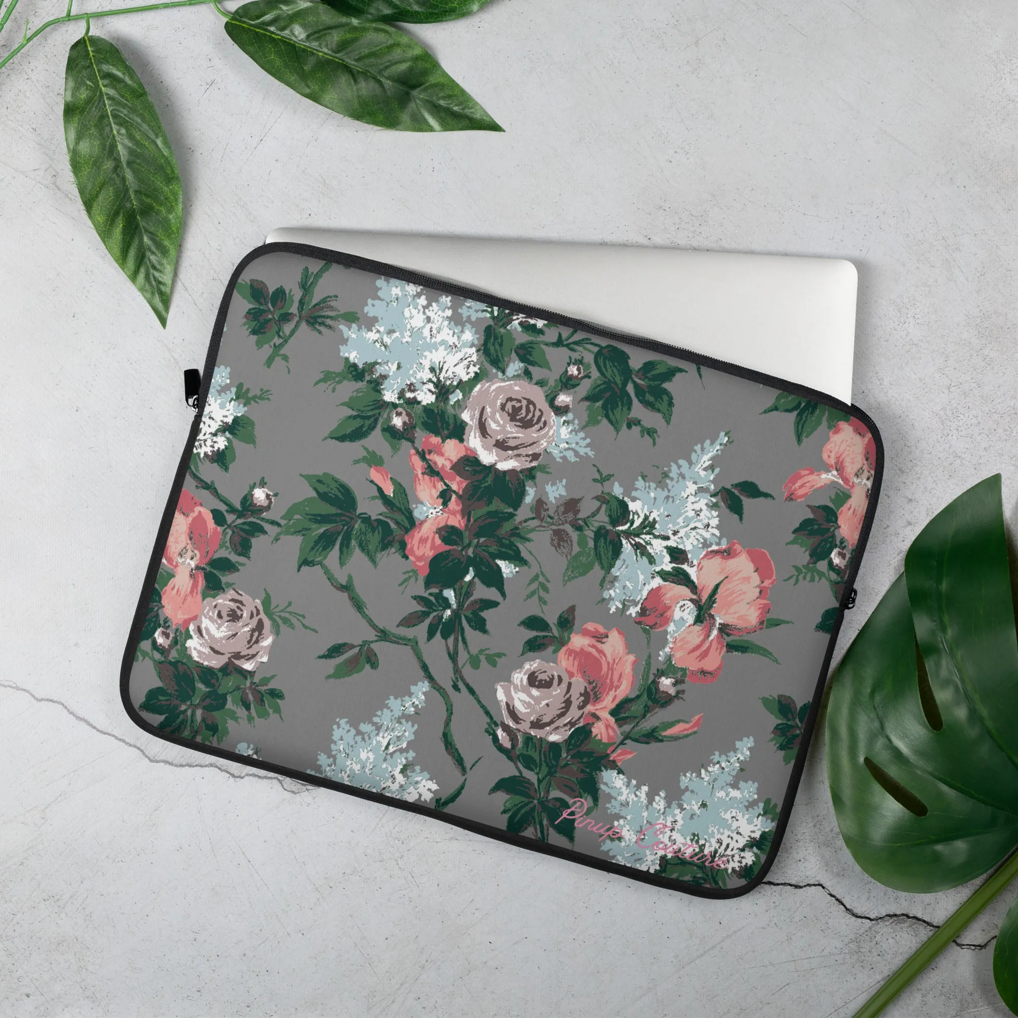 Lindy J'Adore Grey Bella Roses Laptop Sleeve | Pinup Couture Relaxed