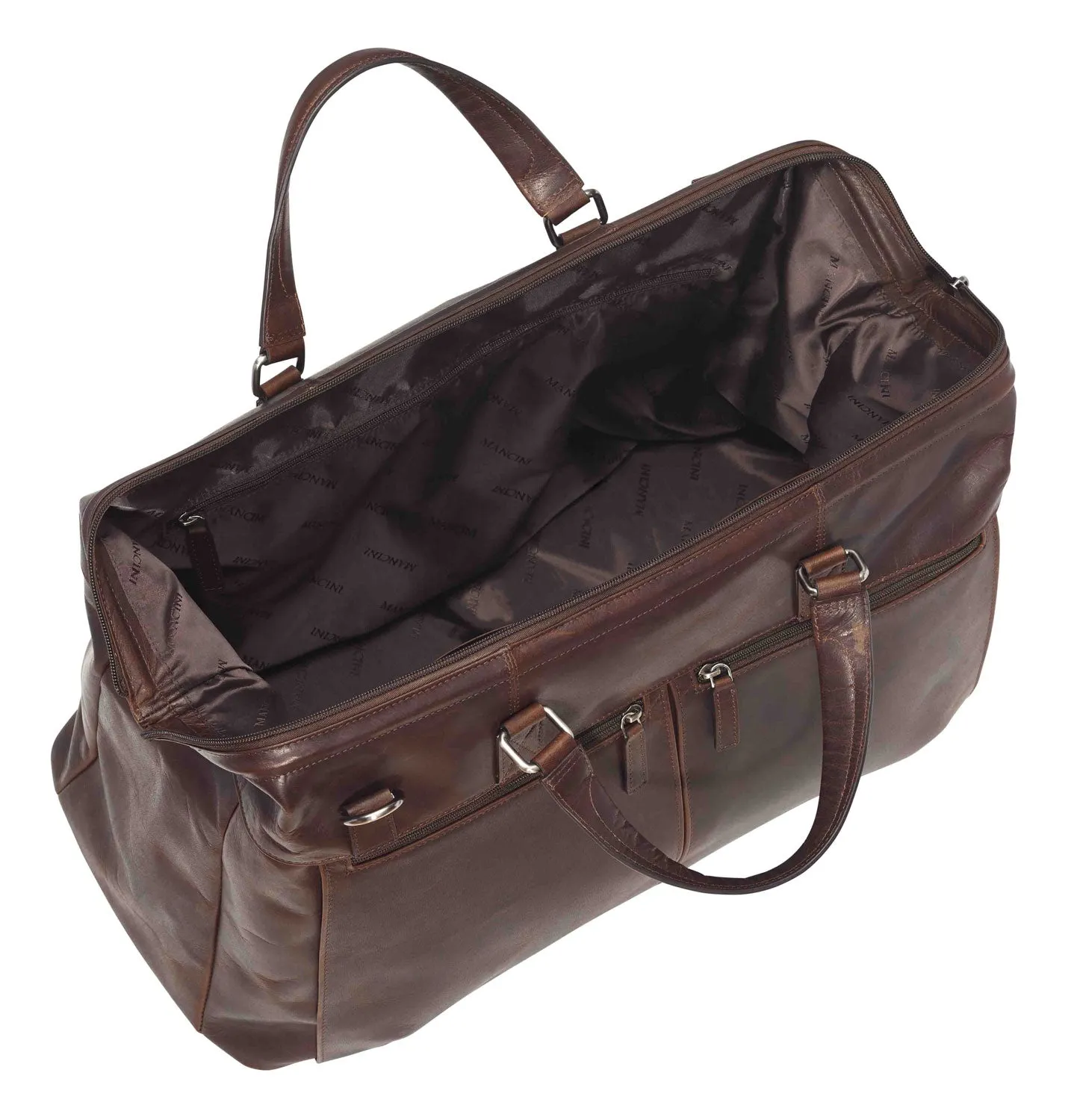 Mancini Leather Classic Carry-on Duffle Bag, 20" x 10" x 13.5", Brown