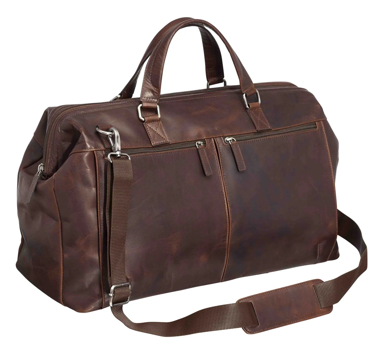 Mancini Leather Classic Carry-on Duffle Bag, 20" x 10" x 13.5", Brown