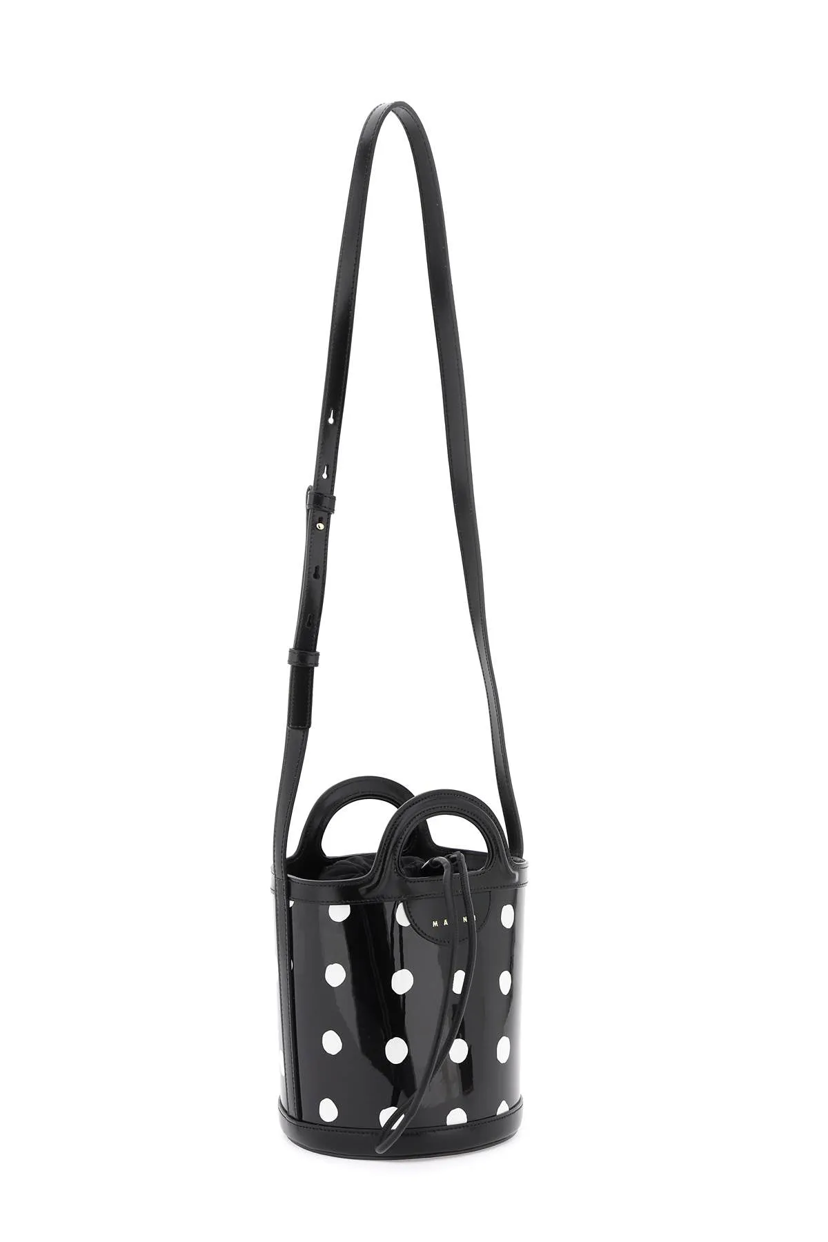 Marni patent leather tropicalia bucket bag with polka-dot pattern