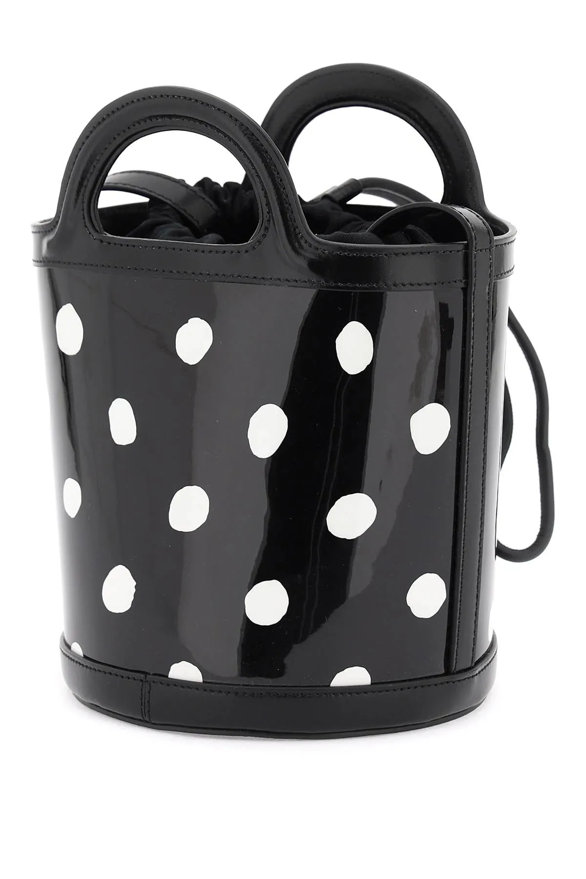 Marni patent leather tropicalia bucket bag with polka-dot pattern