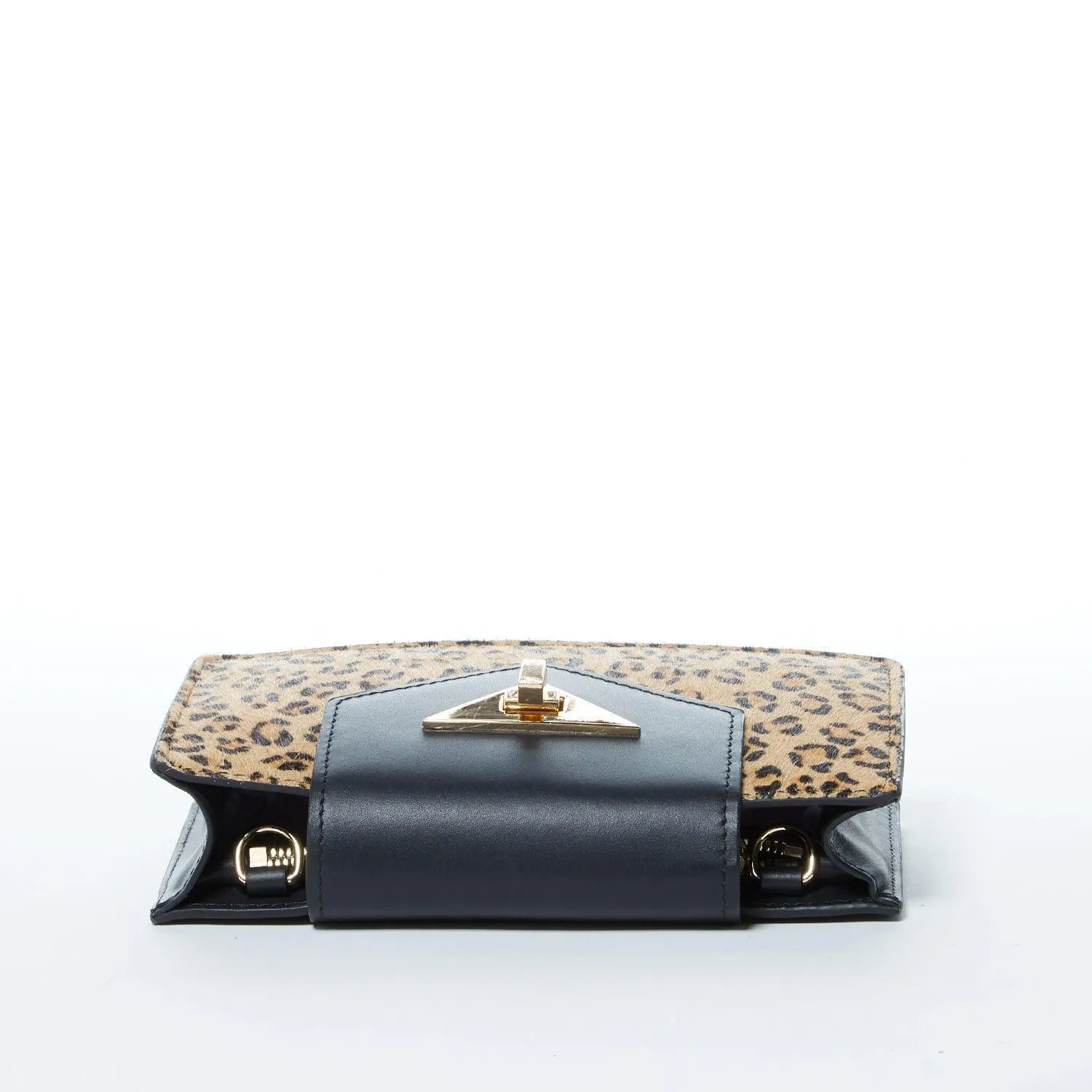 Mary Mini Crossbody Bag Black Leopard Leather Wristlet