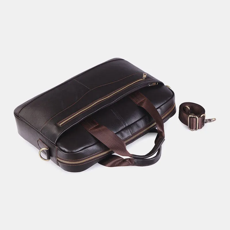 Men Genuine Leather Multi-function Retro Large Capacity Travel Handbag Cross Body Bag