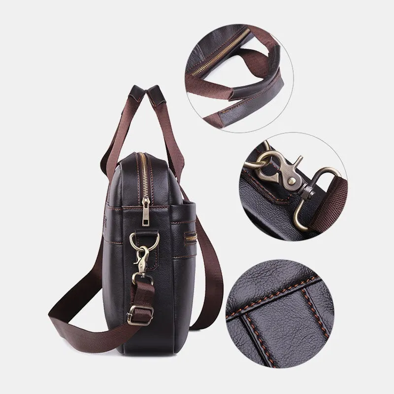 Men Genuine Leather Multi-function Retro Large Capacity Travel Handbag Cross Body Bag