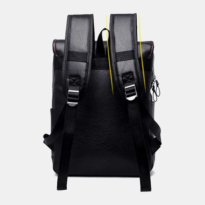 Men PU Leather Hasp Large Capacity Backpack Multi-pocket Waterproof 15.6 Inch Laptop Bag Fashion Wild Travel