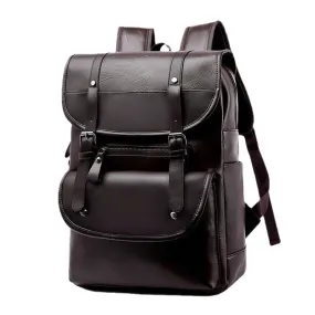 Men PU Leather Hasp Large Capacity Backpack Multi-pocket Waterproof 15.6 Inch Laptop Bag Fashion Wild Travel