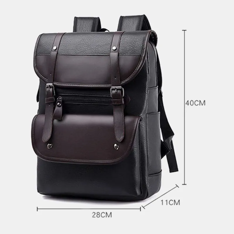 Men PU Leather Hasp Large Capacity Backpack Multi-pocket Waterproof 15.6 Inch Laptop Bag Fashion Wild Travel