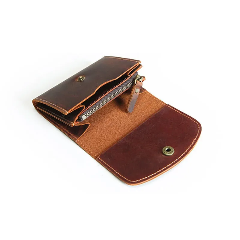 Men Retro Handmade Genuine Leather Multifunctional Short Wallet Card Holder Coin Holder