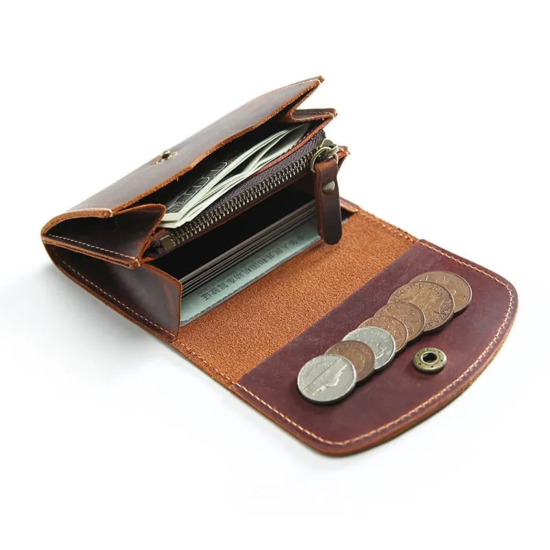 Men Retro Handmade Genuine Leather Multifunctional Short Wallet Card Holder Coin Holder