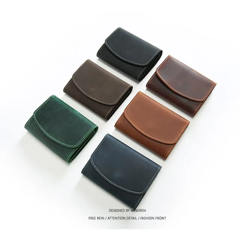 Men Retro Handmade Genuine Leather Multifunctional Short Wallet Card Holder Coin Holder