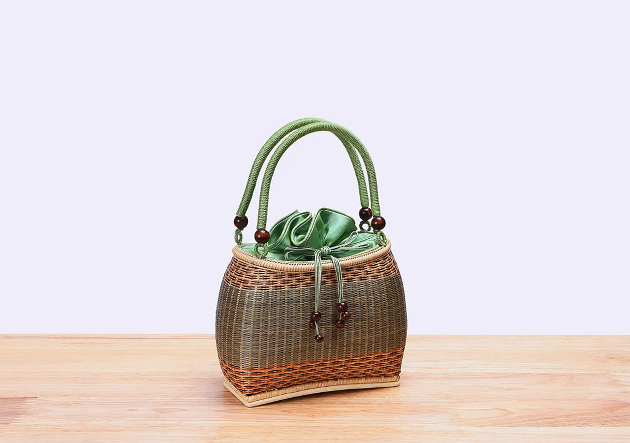 Mini Bamboo Wicker Handbag (Green)