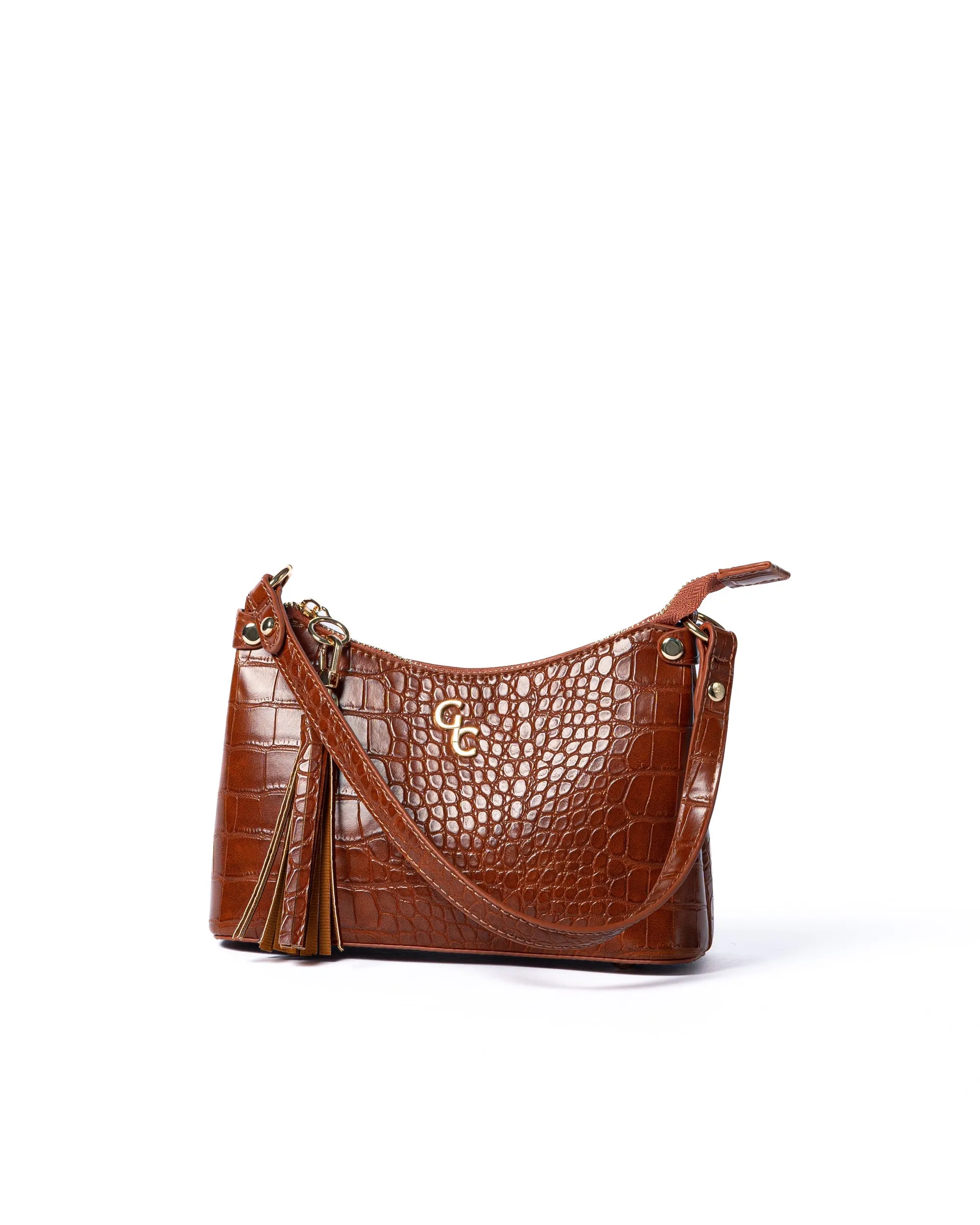 Mini Shoulder Bag Tan Croc Detail