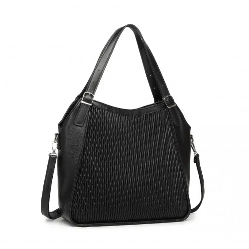 Miss Lulu Black Casual Shoulder Bag - Stylish Pleated Design, Premium PU Leather - Elegant Women's Handbag for Everyday Use