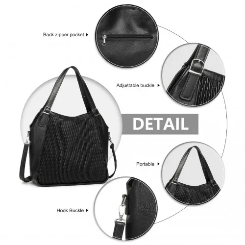 Miss Lulu Black Casual Shoulder Bag - Stylish Pleated Design, Premium PU Leather - Elegant Women's Handbag for Everyday Use