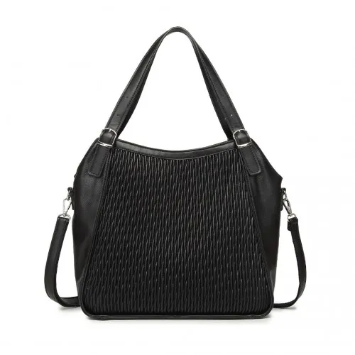 Miss Lulu Black Casual Shoulder Bag - Stylish Pleated Design, Premium PU Leather - Elegant Women's Handbag for Everyday Use