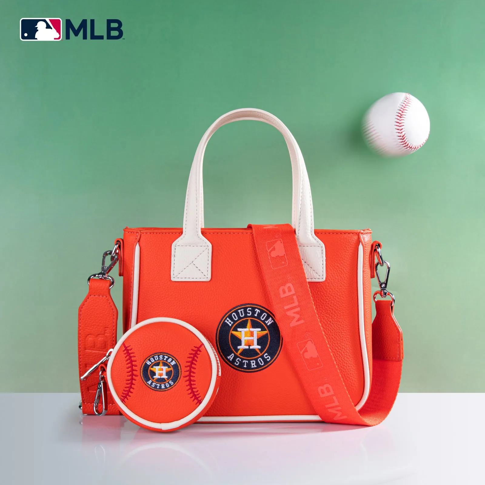 MLB-HA103 MLB Houston Astros Team Tote/Crossbody with Baseball Coin Pouch