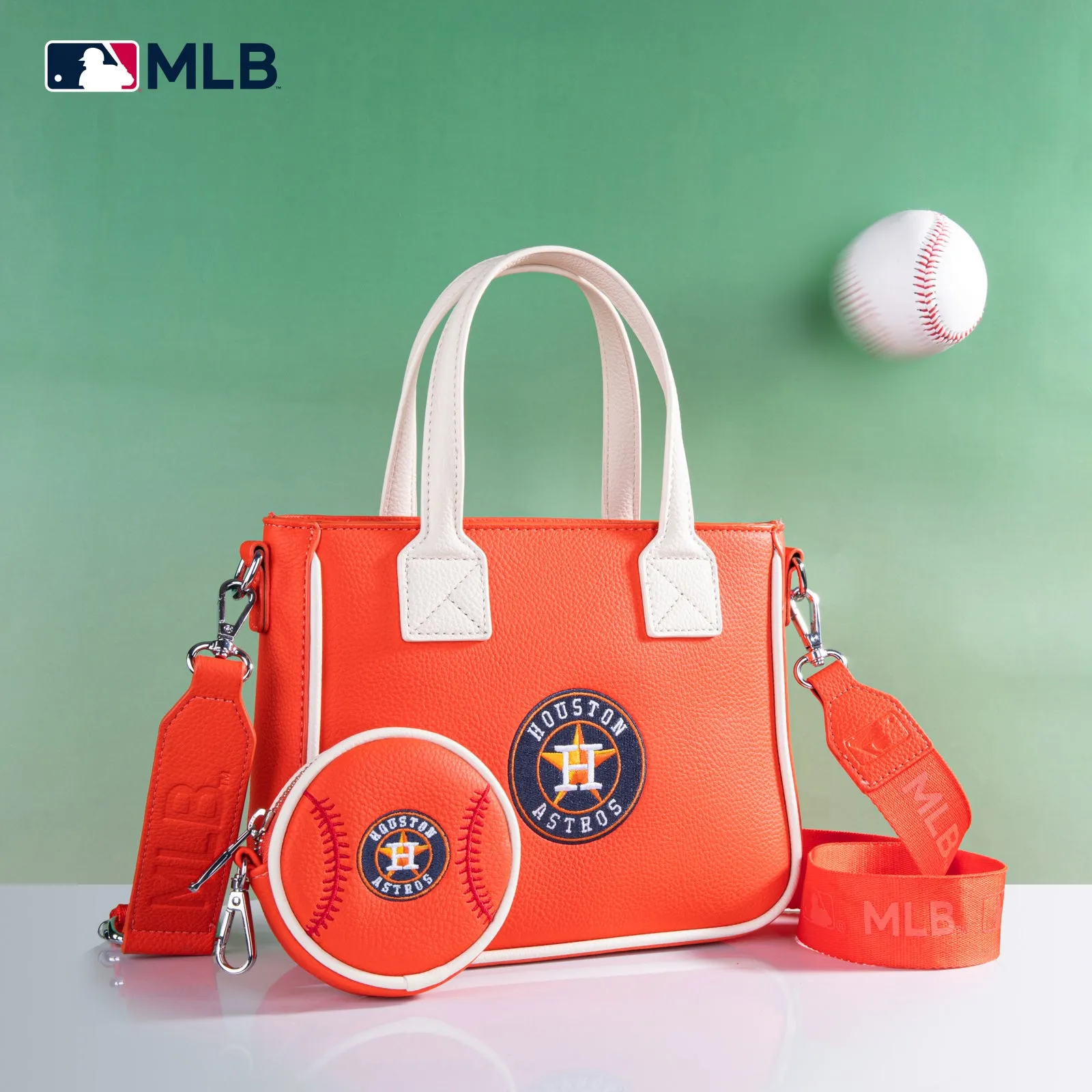 MLB-HA103 MLB Houston Astros Team Tote/Crossbody with Baseball Coin Pouch