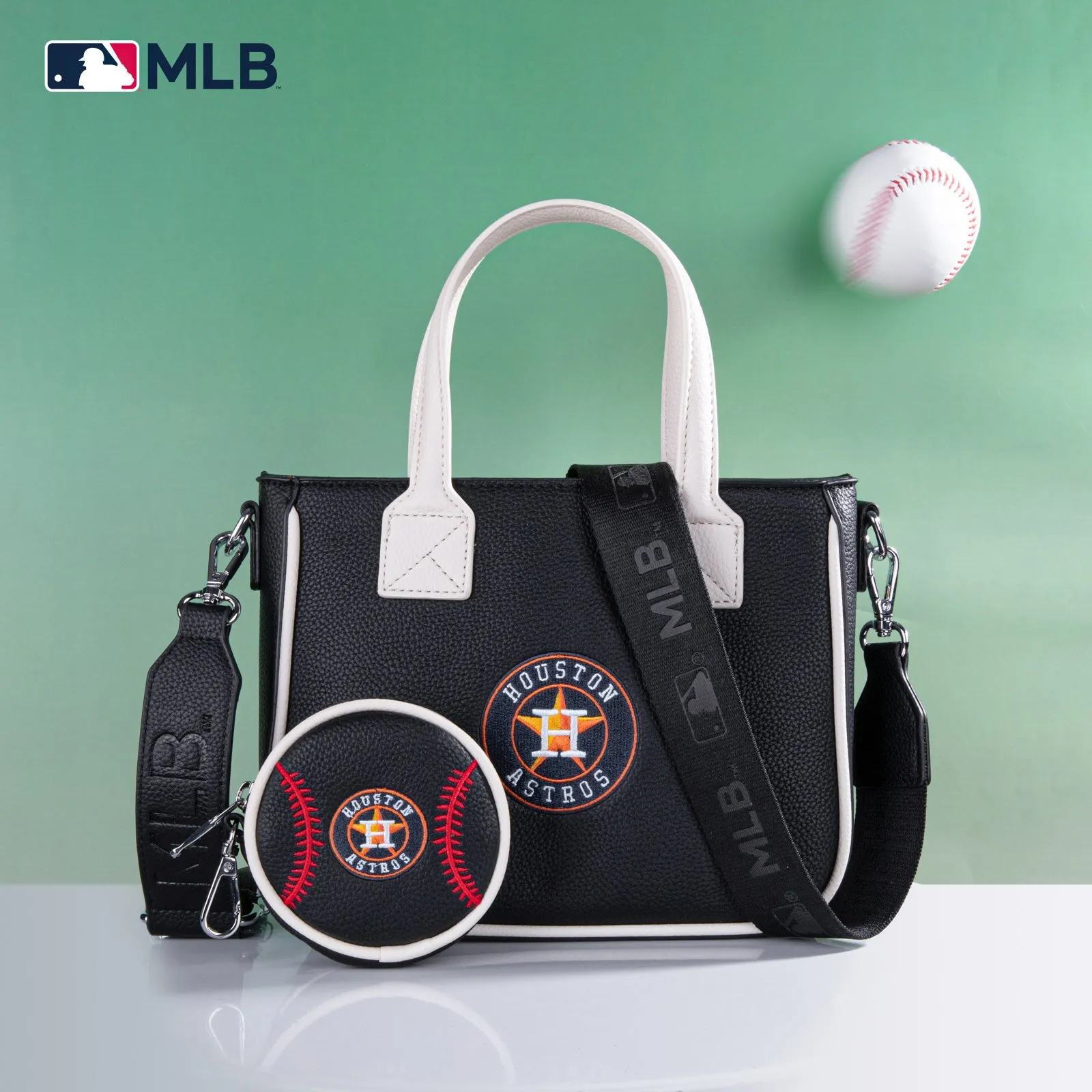 MLB-HA103 MLB Houston Astros Team Tote/Crossbody with Baseball Coin Pouch