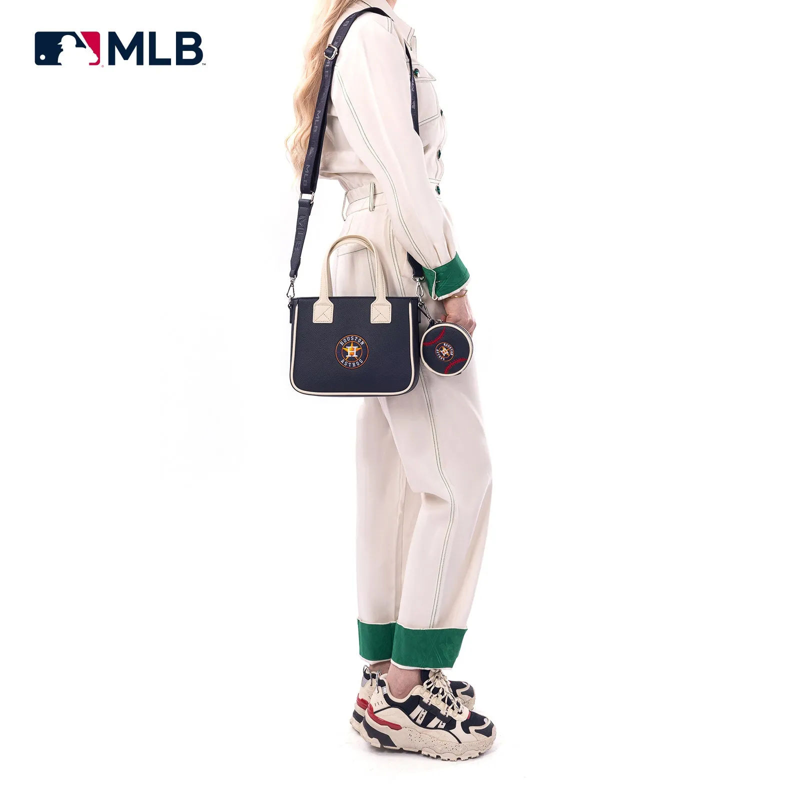 MLB-HA103 MLB Houston Astros Team Tote/Crossbody with Baseball Coin Pouch