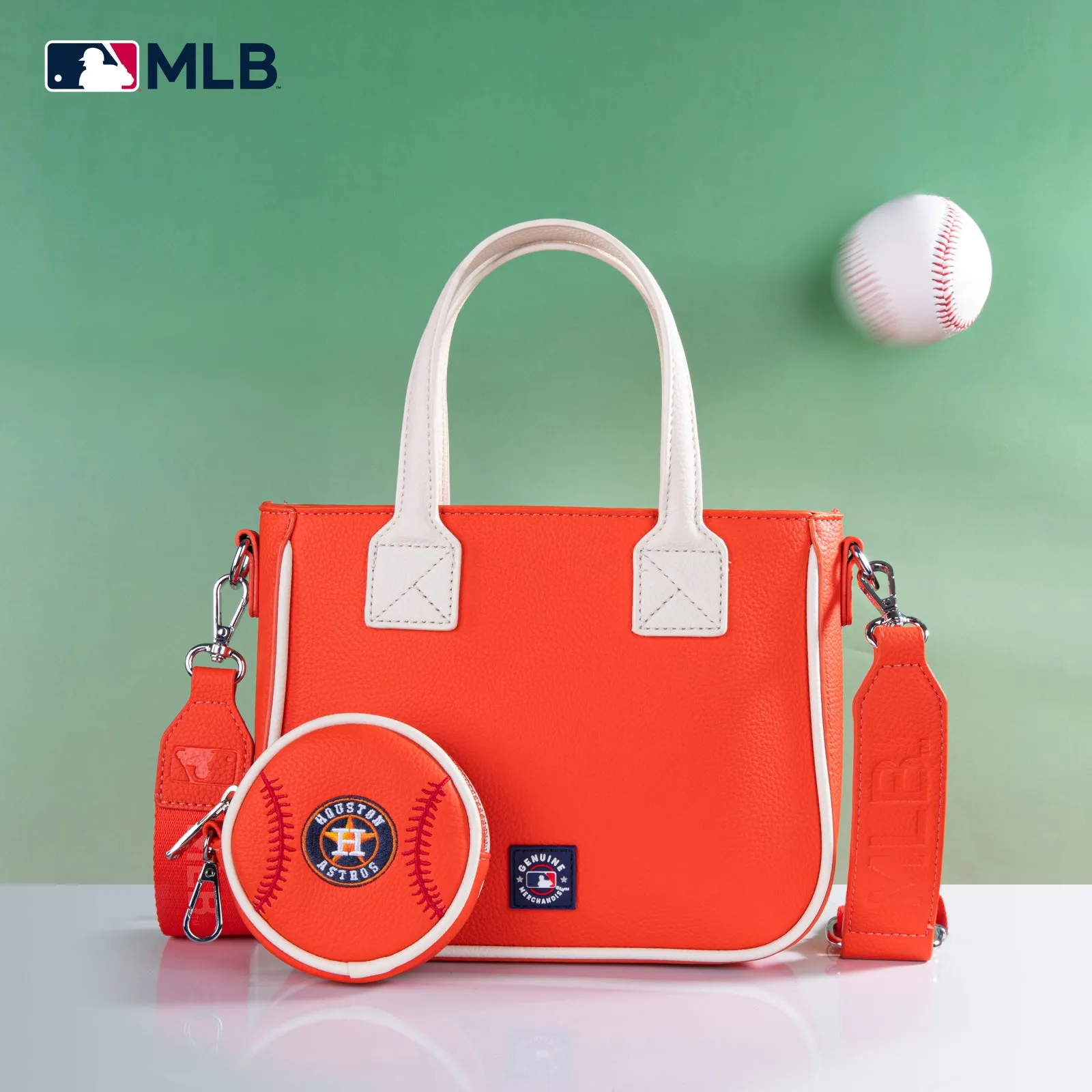 MLB-HA103 MLB Houston Astros Team Tote/Crossbody with Baseball Coin Pouch