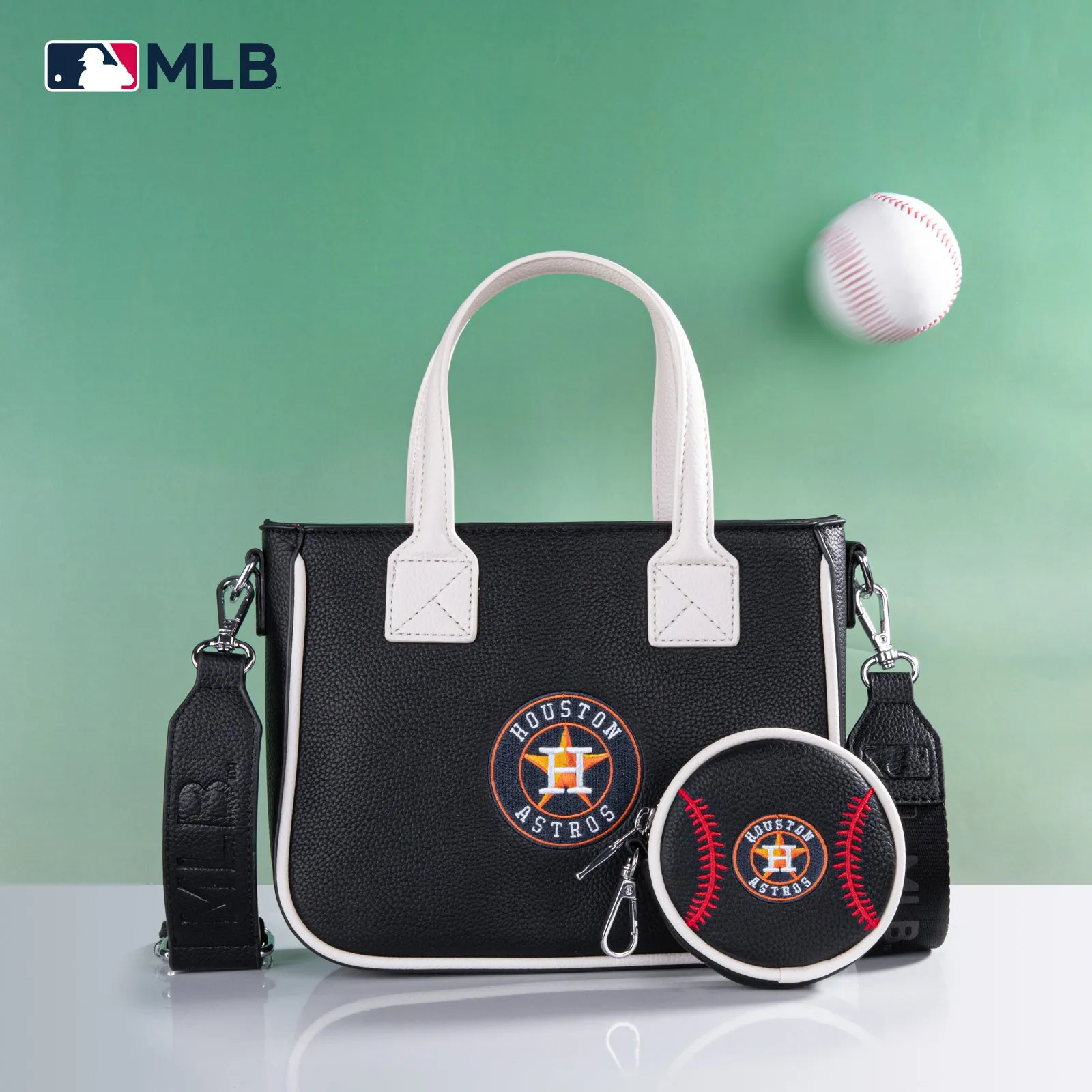 MLB-HA103 MLB Houston Astros Team Tote/Crossbody with Baseball Coin Pouch